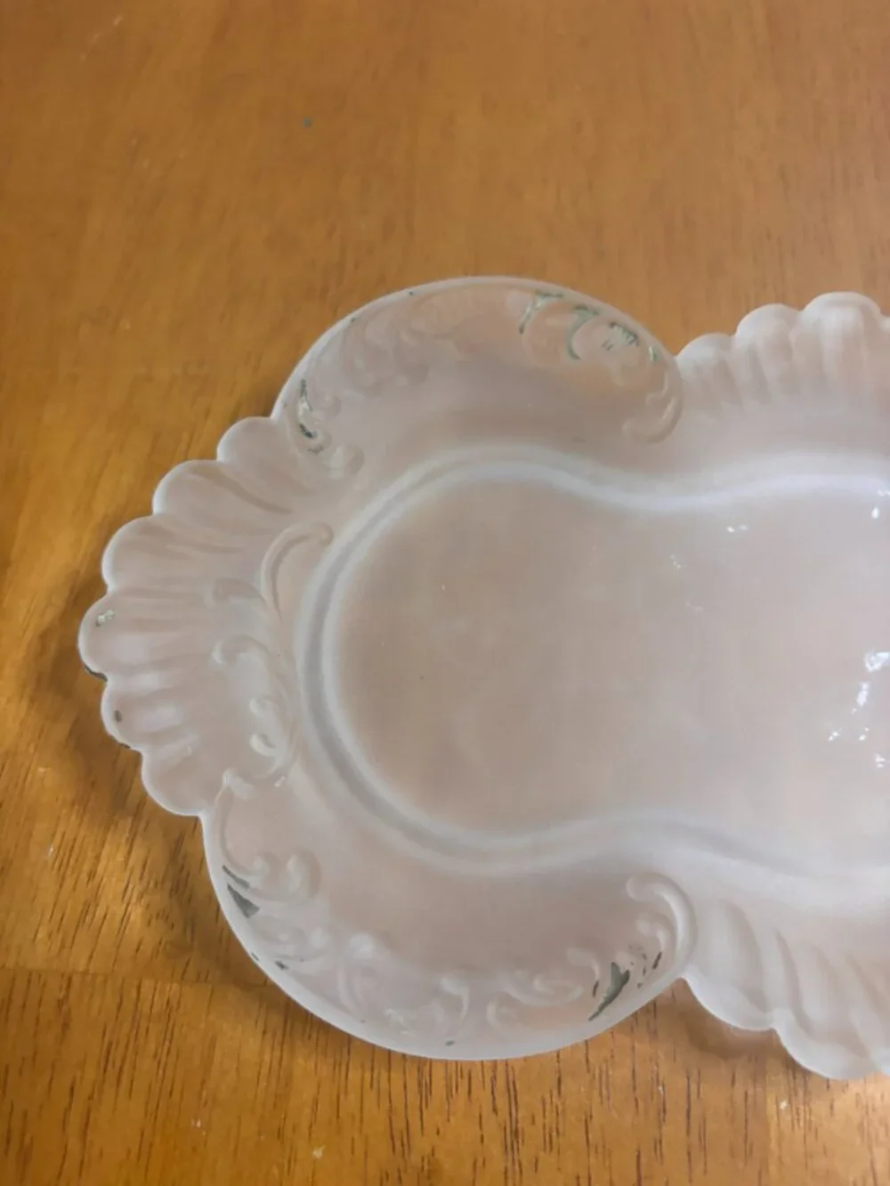 VTG Frosted Glass Trinket Dish Elegantly Sculpted Scroll Edge Tray 9